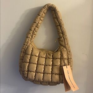 Expressions NYC Puffer Quilted Shoulder Hobo Bag tan beige NWT
